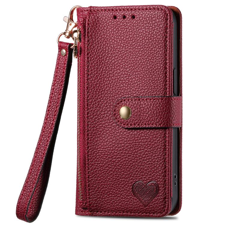 For iPhone 16e Love Zipper Lanyard Leather Phone Case(Red) - iPhone 16e Cases by PMC TechLife | Online Shopping South Africa | PMC TechLife | Buy Now Pay Later Mobicred
