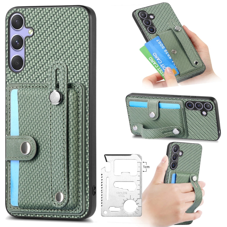 For Samsung Galaxy S25 5G Wristband Kickstand Wallet Back Phone Case with Tool Knife(Green) - Galaxy S25 5G Cases by PMC Jewellery | Online Shopping South Africa | PMC Jewellery | Buy Now Pay Later Mobicred