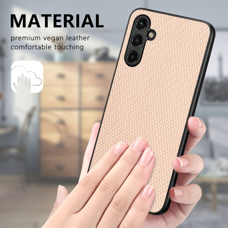 For Samsung Galaxy S25 5G Carbon Fiber Texture Leather Back Cover Phone Case(Khaki) - Galaxy Phone Cases by PMC Jewellery | Online Shopping South Africa | PMC Jewellery | Buy Now Pay Later Mobicred