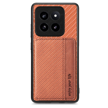 For Xiaomi 14 Pro Carbon Fiber Magnetic Card Bag Phone Case(Brown) - 14 Pro Cases by PMC Jewellery | Online Shopping South Africa | PMC Jewellery | Buy Now Pay Later Mobicred