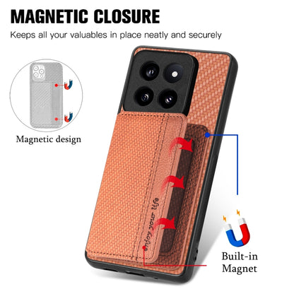 For Xiaomi 14 Pro Carbon Fiber Magnetic Card Bag Phone Case(Brown) - 14 Pro Cases by PMC Jewellery | Online Shopping South Africa | PMC Jewellery | Buy Now Pay Later Mobicred