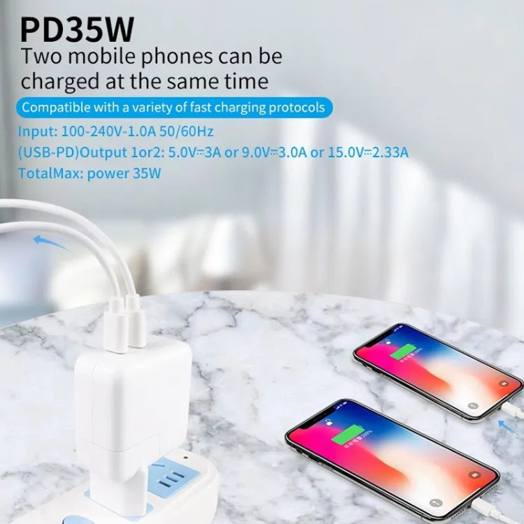 35W PD3.0 USB-C / Type-C Dual Port Charger with 2m Type-C to 8 Pin Data Cable, EU Plug - USB Charger by PMC Jewellery | Online Shopping South Africa | PMC Jewellery | Buy Now Pay Later Mobicred