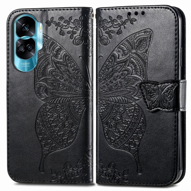 For Honor 90 Lite Butterfly Love Flower Embossed Leather Phone Case(Black) - Huawei Cases by PMC TechLife | Online Shopping South Africa | PMC TechLife