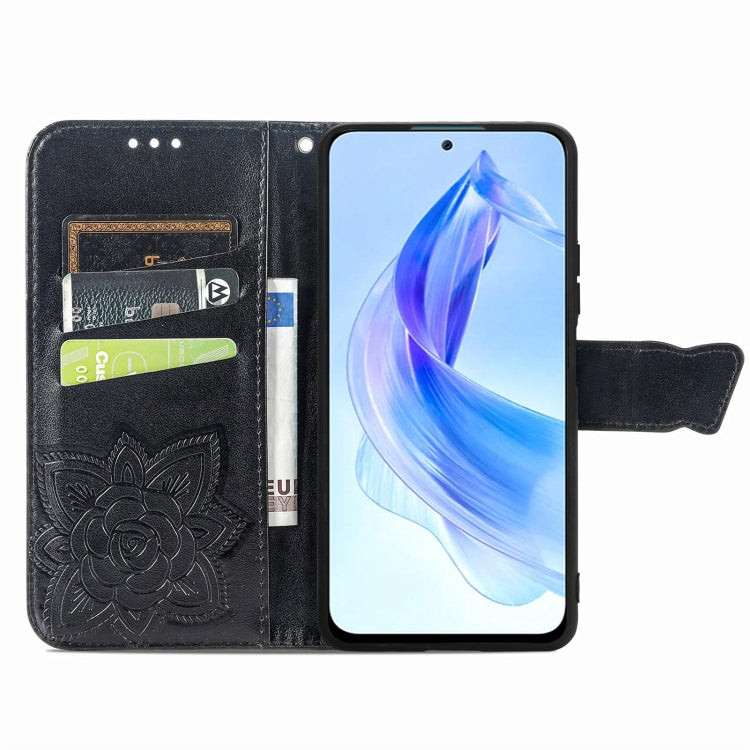 For Honor 90 Lite Butterfly Love Flower Embossed Leather Phone Case(Black) - Huawei Cases by PMC Jewellery | Online Shopping South Africa | PMC Jewellery