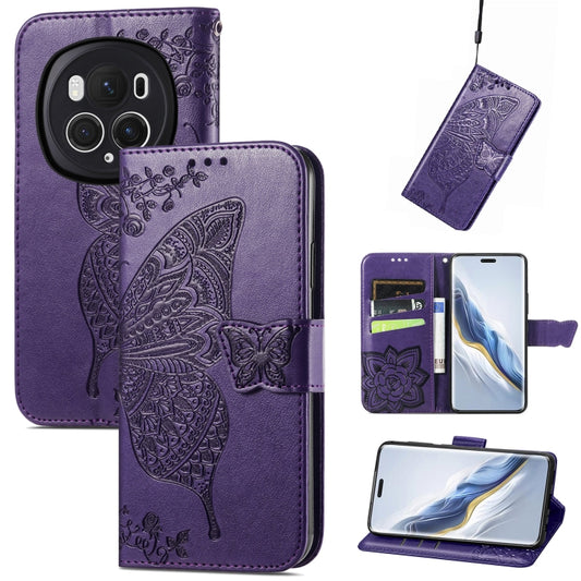 For Honor Magic6 Pro Butterfly Love Flower Embossed Leather Phone Case(Dark Purple) - Honor Cases by PMC Jewellery | Online Shopping South Africa | PMC Jewellery | Buy Now Pay Later Mobicred