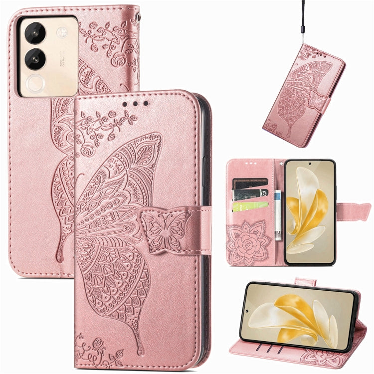 For vivo X100 Pro Butterfly Love Flower Embossed Leather Phone Case(Rose Gold) - X100 Pro Cases by imak | Online Shopping South Africa | PMC Jewellery | Buy Now Pay Later Mobicred