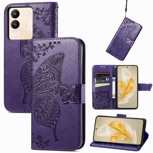 For vivo X100 Pro Butterfly Love Flower Embossed Leather Phone Case(Purple) - X100 Pro Cases by imak | Online Shopping South Africa | PMC Jewellery | Buy Now Pay Later Mobicred