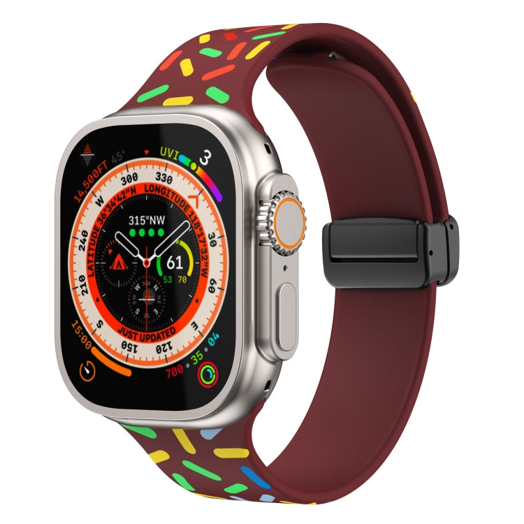 For Apple Watch Ultra 49mm Rainbow Dots Silicone Magnetic Black Buckle Watch Band(Wine) - Watch Bands by PMC Jewellery | Online Shopping South Africa | PMC Jewellery