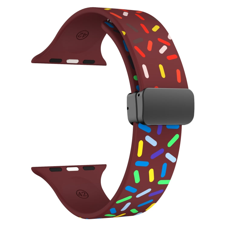 For Apple Watch Ultra 49mm Rainbow Dots Silicone Magnetic Black Buckle Watch Band(Wine) - Watch Bands by PMC Jewellery | Online Shopping South Africa | PMC Jewellery