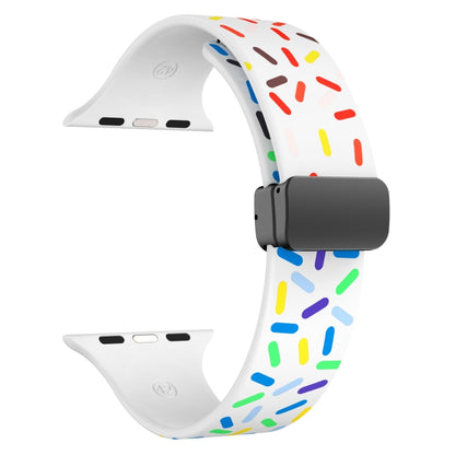 For Apple Watch 7 45mm Rainbow Dots Silicone Magnetic Black Buckle Watch Band(White) - Watch Bands by PMC Jewellery | Online Shopping South Africa | PMC Jewellery