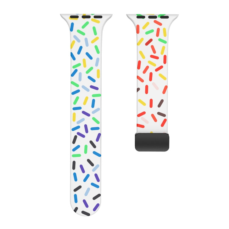 For Apple Watch 7 45mm Rainbow Dots Silicone Magnetic Black Buckle Watch Band(White) - Watch Bands by PMC Jewellery | Online Shopping South Africa | PMC Jewellery