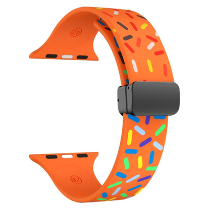 For Apple Watch SE 2022 44mm Rainbow Dots Silicone Magnetic Black Buckle Watch Band(Orange) - Watch Bands by PMC Jewellery | Online Shopping South Africa | PMC Jewellery