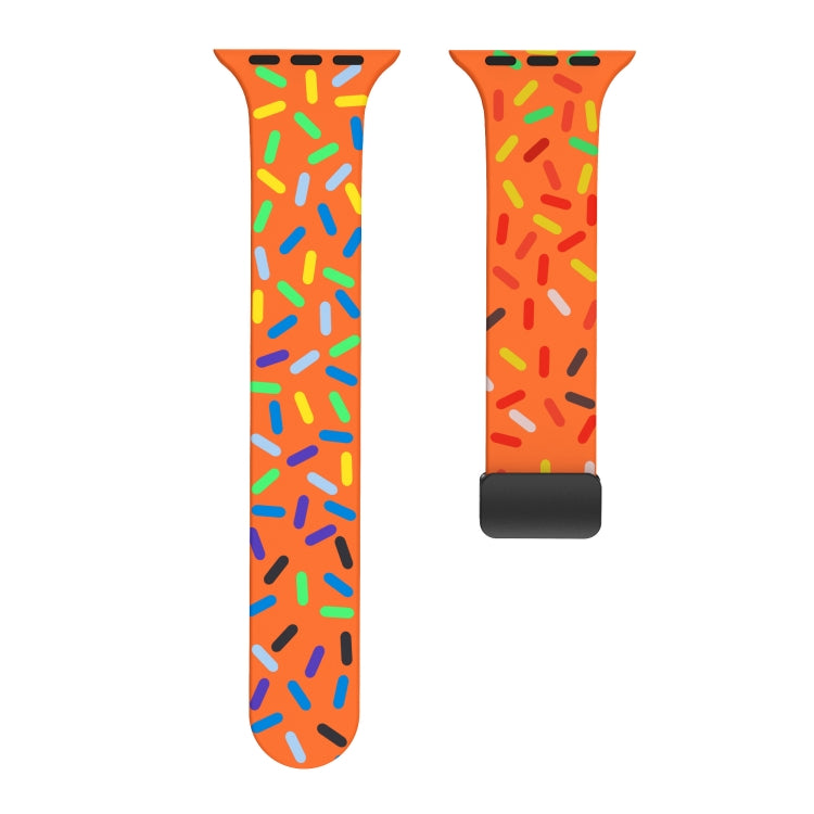 For Apple Watch SE 2022 44mm Rainbow Dots Silicone Magnetic Black Buckle Watch Band(Orange) - Watch Bands by PMC Jewellery | Online Shopping South Africa | PMC Jewellery