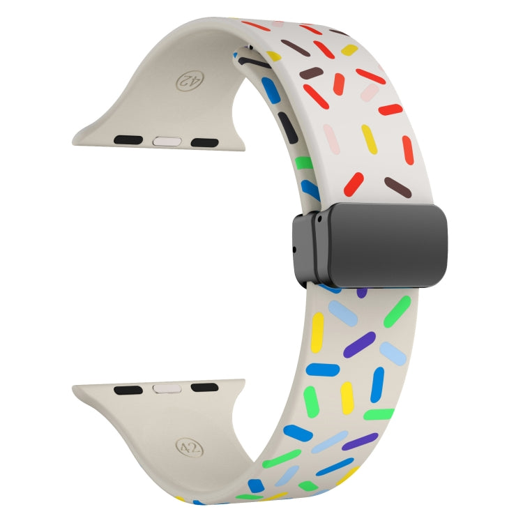 For Apple Watch 6 40mm Rainbow Dots Silicone Magnetic Black Buckle Watch Band(Starlight Color) - Watch Bands by PMC Jewellery | Online Shopping South Africa | PMC Jewellery