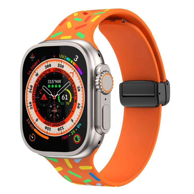 For Apple Watch 6 44mm Rainbow Dots Silicone Magnetic Black Buckle Watch Band(Orange) - Watch Bands by PMC Jewellery | Online Shopping South Africa | PMC Jewellery