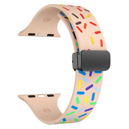 For Apple Watch 6 44mm Rainbow Dots Silicone Magnetic Black Buckle Watch Band(Pink) - Watch Bands by PMC Jewellery | Online Shopping South Africa | PMC Jewellery