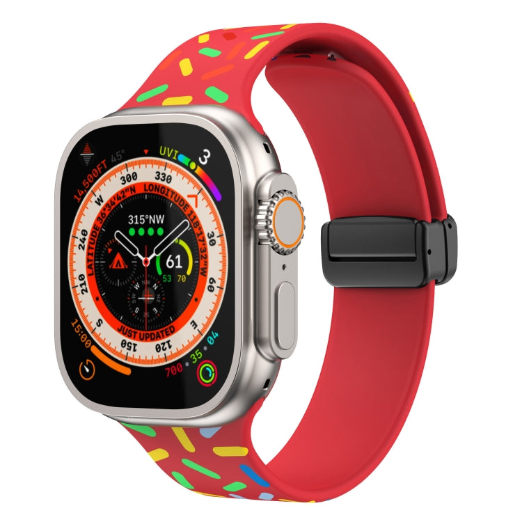 For Apple Watch 3 42mm Rainbow Dots Silicone Magnetic Black Buckle Watch Band(Red) - Watch Bands by PMC Jewellery | Online Shopping South Africa | PMC Jewellery