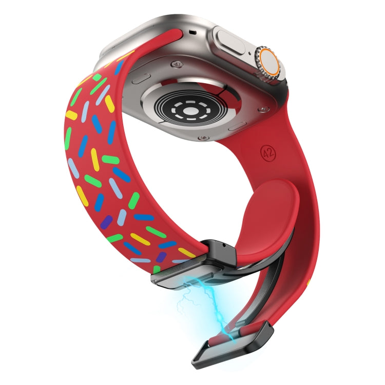 For Apple Watch 3 42mm Rainbow Dots Silicone Magnetic Black Buckle Watch Band(Red) - Watch Bands by PMC Jewellery | Online Shopping South Africa | PMC Jewellery