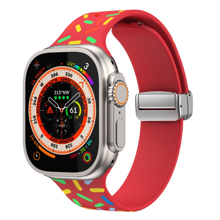 For Apple Watch Ultra 49mm Rainbow Dots Silicone Magnetic Buckle Watch Band(Red) - Watch Bands by PMC Jewellery | Online Shopping South Africa | PMC Jewellery