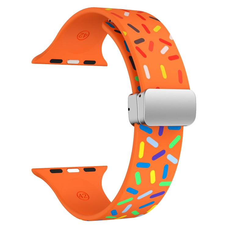 For Apple Watch SE 2022 44mm Rainbow Dots Silicone Magnetic Buckle Watch Band(Orange) - Watch Bands by PMC Jewellery | Online Shopping South Africa | PMC Jewellery