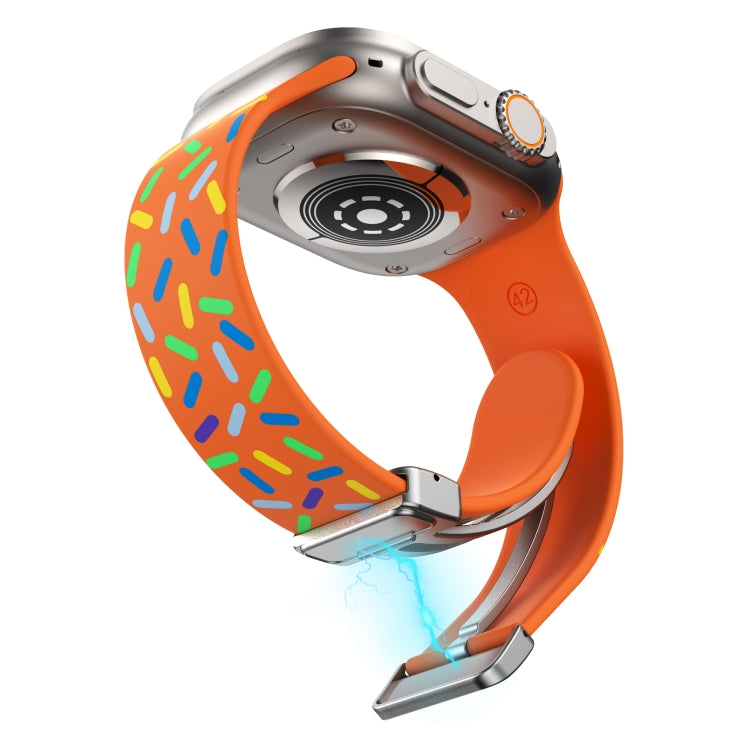 For Apple Watch SE 2022 44mm Rainbow Dots Silicone Magnetic Buckle Watch Band(Orange) - Watch Bands by PMC Jewellery | Online Shopping South Africa | PMC Jewellery