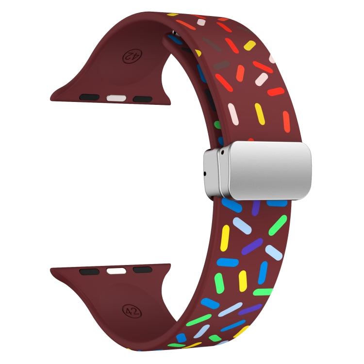 For Apple Watch 7 41mm Rainbow Dots Silicone Magnetic Buckle Watch Band(Wine) - Watch Bands by PMC Jewellery | Online Shopping South Africa | PMC Jewellery