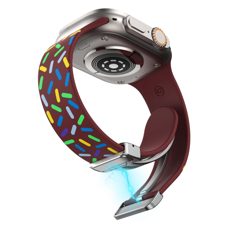 For Apple Watch 7 41mm Rainbow Dots Silicone Magnetic Buckle Watch Band(Wine) - Watch Bands by PMC Jewellery | Online Shopping South Africa | PMC Jewellery