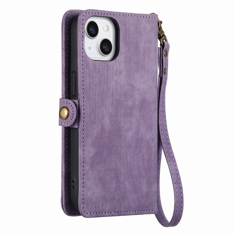 For iPhone 14 Pro Max Geometric Zipper Wallet Side Buckle Leather Phone Case(Purple) - free shipping - PMC TechLife - Order now!