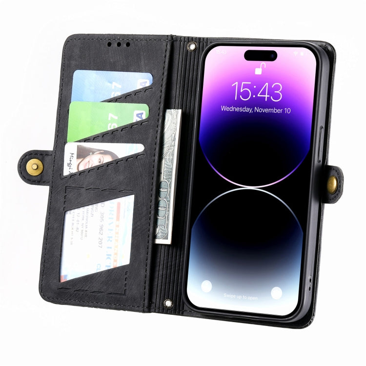 For iPhone 12 / 12 Pro Geometric Zipper Wallet Side Buckle Leather Phone Case(Black) - free shipping - PMC TechLife - Order now!