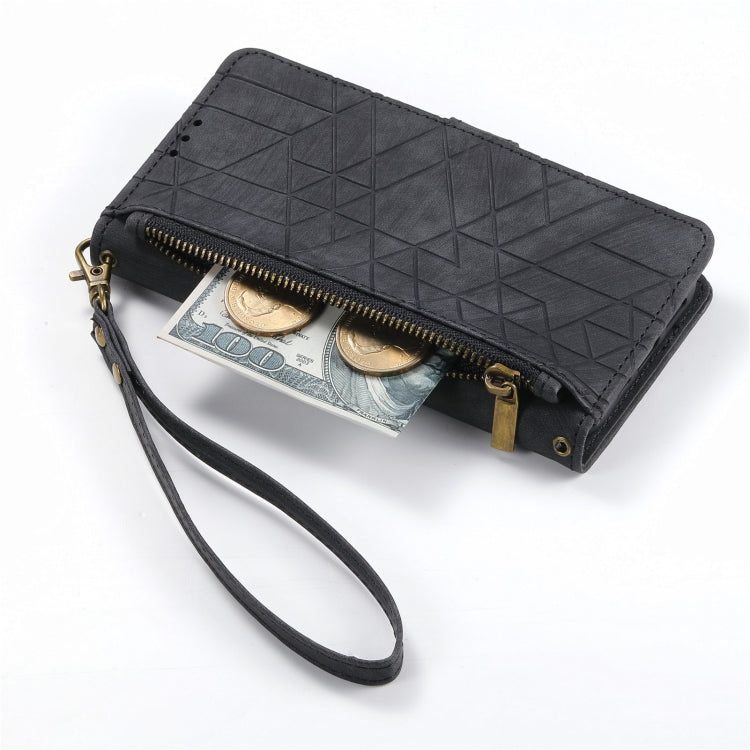 For iPhone 12 / 12 Pro Geometric Zipper Wallet Side Buckle Leather Phone Case(Black) - free shipping - PMC TechLife - Order now!