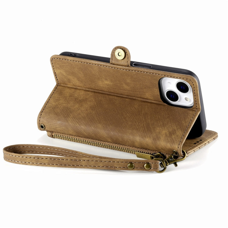 For iPhone 12 Pro Max Geometric Zipper Wallet Side Buckle Leather Phone Case(Brown) - free shipping - PMC TechLife - Order now!