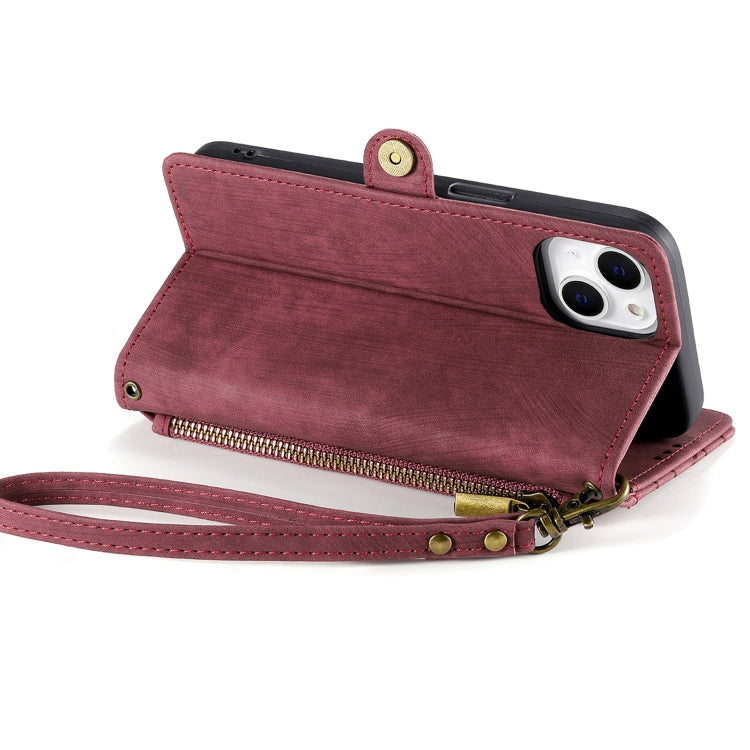 For iPhone 15 Geometric Zipper Wallet Side Buckle Leather Phone Case(Red) - free shipping - PMC TechLife - Order now!