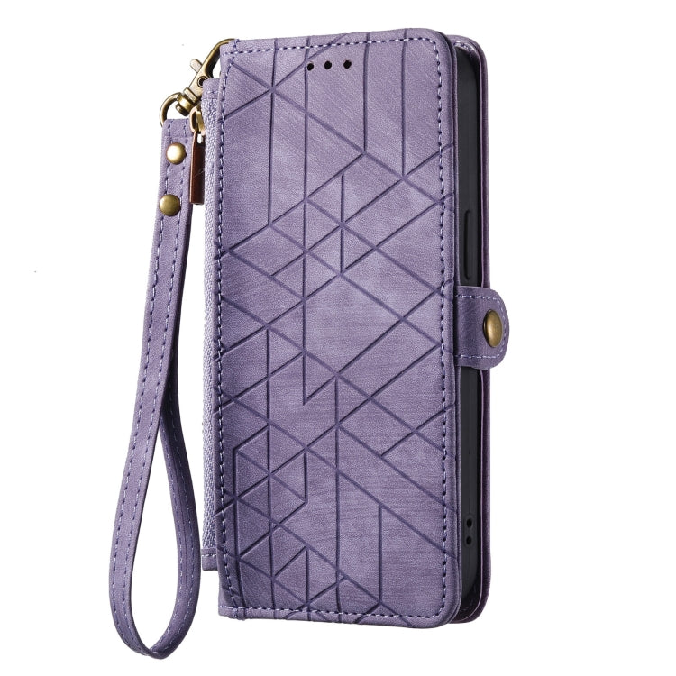 For iPhone 15 Pro Geometric Zipper Wallet Side Buckle Leather Phone Case(Purple) - free shipping - PMC TechLife - Order now!