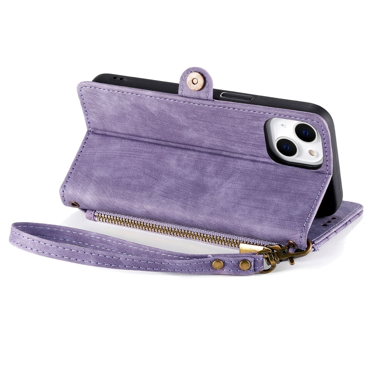 For iPhone 15 Pro Geometric Zipper Wallet Side Buckle Leather Phone Case(Purple) - free shipping - PMC TechLife - Order now!
