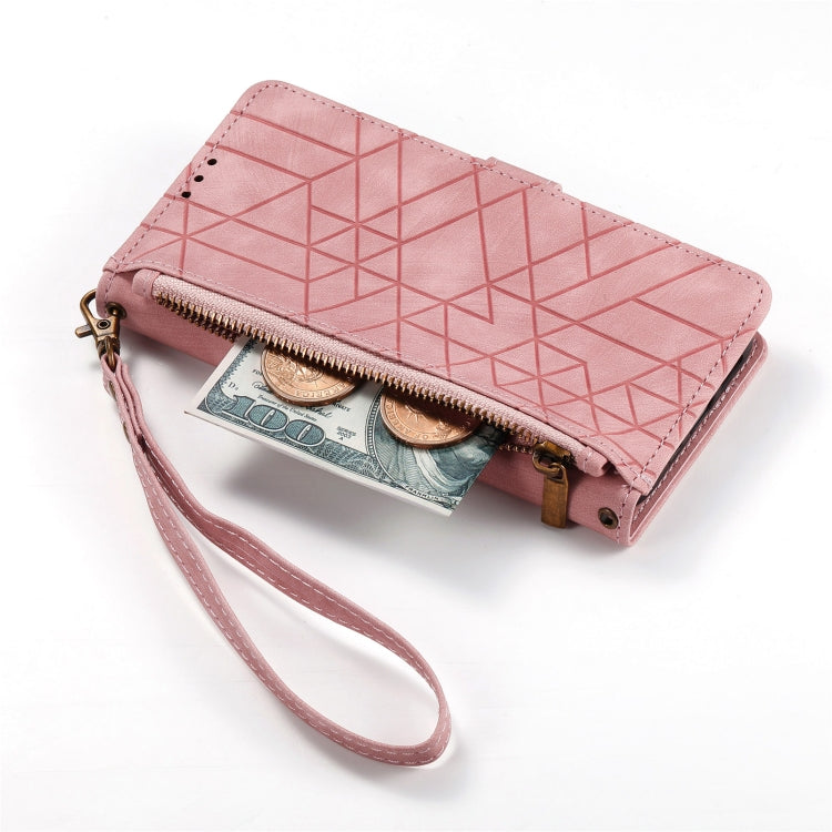 For iPhone 15 Pro Max Geometric Zipper Wallet Side Buckle Leather Phone Case(Pink) - free shipping - PMC TechLife - Order now!