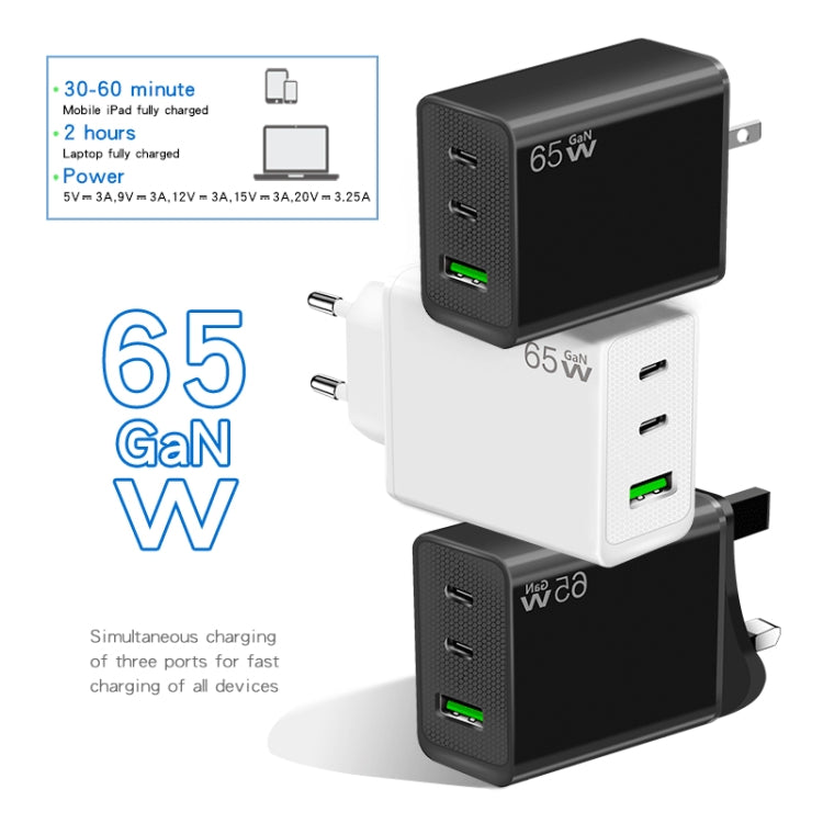 GaN PD65W Type-C x 2 + USB3.0 Laptop Adapter ,EU Plug(White) - free shipping - PMC Jewellery - Order now!