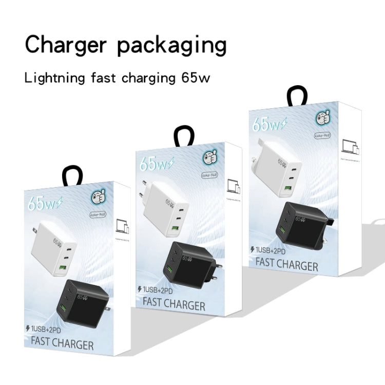GaN PD65W Type-C x 2 + USB3.0 Laptop Adapter ,EU Plug(White) - free shipping - PMC Jewellery - Order now!