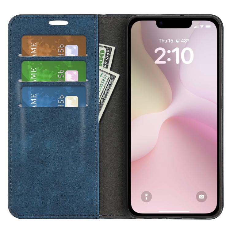 For iPhone 16e Retro-skin  Magnetic Suction Leather Phone Case(Dark Blue) - iPhone 16e Cases by PMC TechLife | Online Shopping South Africa | PMC TechLife | Buy Now Pay Later Mobicred