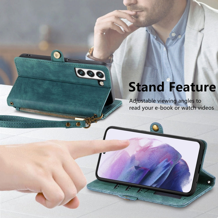 For Samsung Galaxy S23 5G Geometric Zipper Wallet Side Buckle Leather Phone Case(Green) - free shipping - PMC TechLife - Order now!