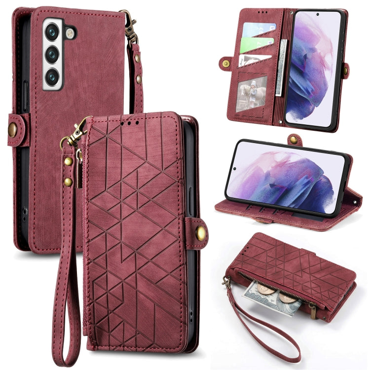 For Samsung Galaxy S23 5G Geometric Zipper Wallet Side Buckle Leather Phone Case(Red) - free shipping - PMC TechLife - Order now!