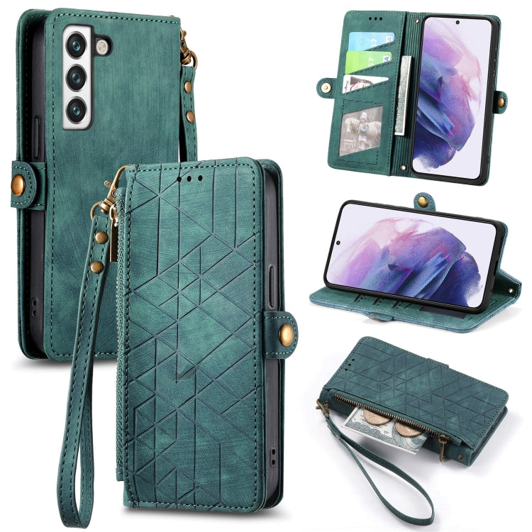 For Samsung Galaxy S21+ 5G Geometric Zipper Wallet Side Buckle Leather Phone Case(Green) - free shipping - PMC TechLife - Order now!
