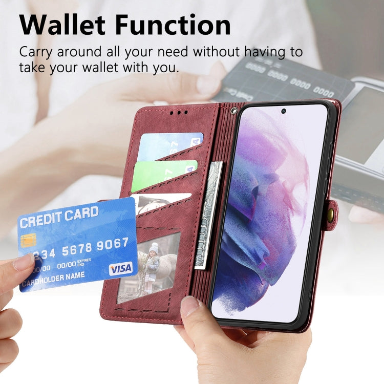 For Samsung Galaxy S21+ 5G Geometric Zipper Wallet Side Buckle Leather Phone Case(Red) - free shipping - PMC TechLife - Order now!