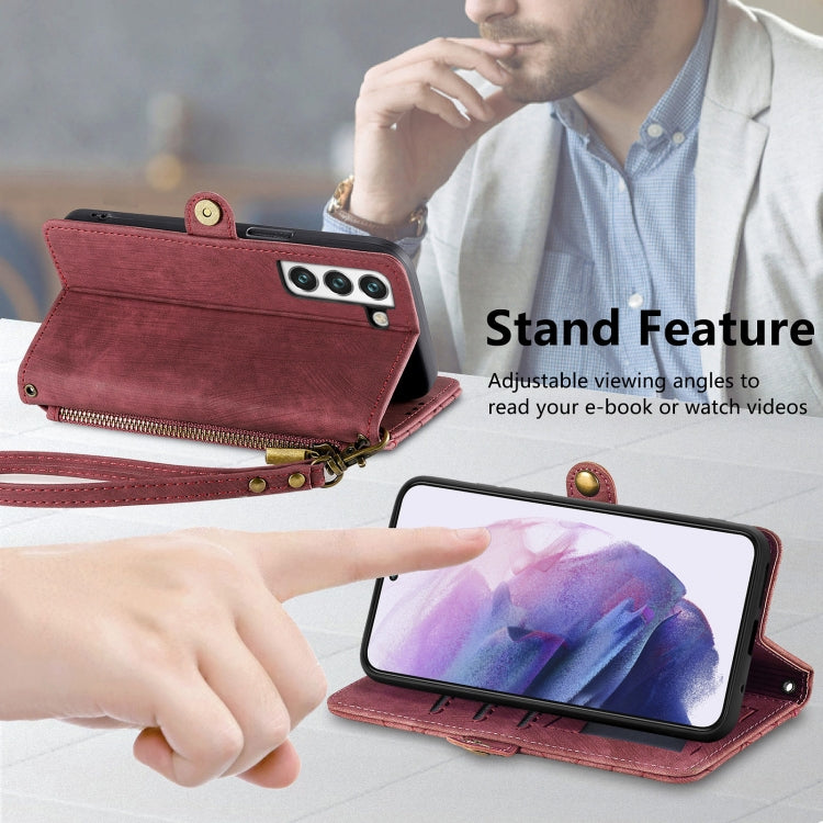 For Samsung Galaxy S21+ 5G Geometric Zipper Wallet Side Buckle Leather Phone Case(Red) - free shipping - PMC TechLife - Order now!