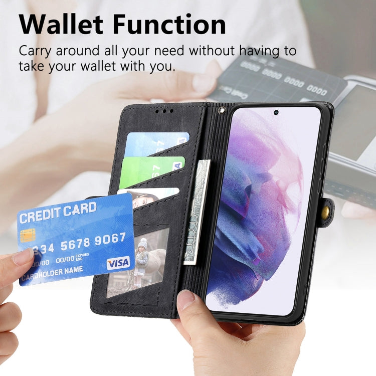 For Samsung Galaxy S21 FE 5G Geometric Zipper Wallet Side Buckle Leather Phone Case(Black) - free shipping - PMC TechLife - Order now!