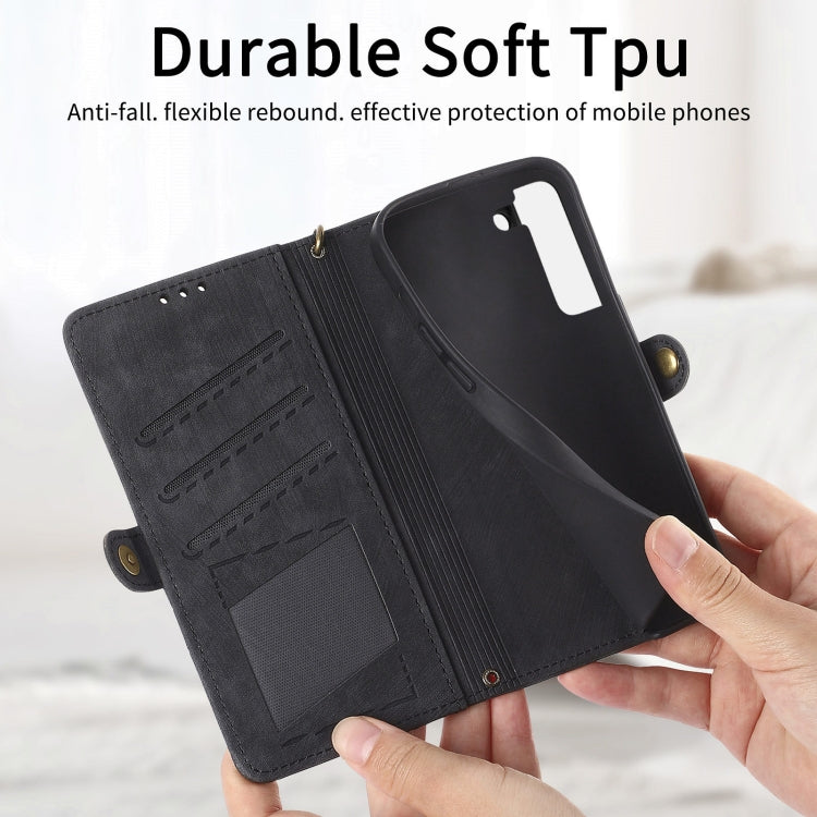 For Samsung Galaxy S21 FE 5G Geometric Zipper Wallet Side Buckle Leather Phone Case(Black) - free shipping - PMC TechLife - Order now!
