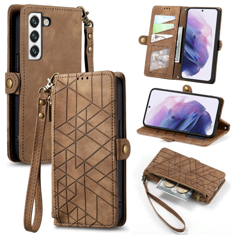 For Samsung Galaxy S20+ Geometric Zipper Wallet Side Buckle Leather Phone Case(Brown) - free shipping - PMC TechLife - Order now!
