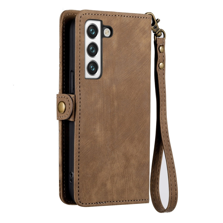 For Samsung Galaxy S20 FE Geometric Zipper Wallet Side Buckle Leather Phone Case(Brown) - free shipping - PMC TechLife - Order now!