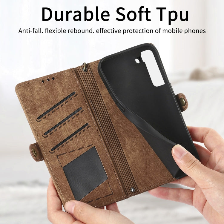 For Samsung Galaxy S20 FE Geometric Zipper Wallet Side Buckle Leather Phone Case(Brown) - free shipping - PMC TechLife - Order now!