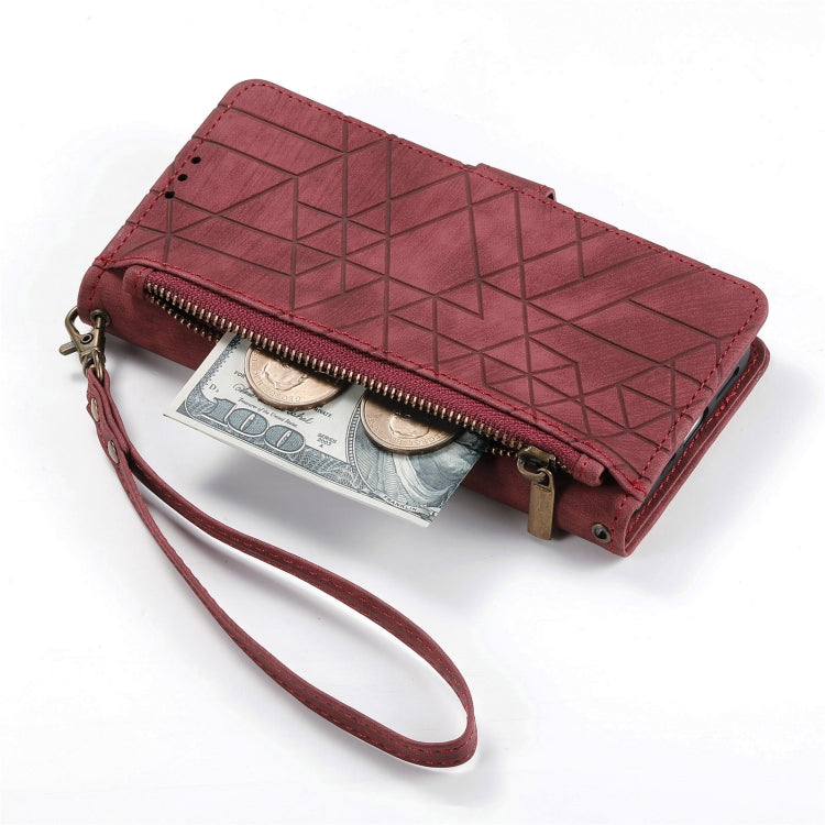 For Samsung Galaxy Note20 Geometric Zipper Wallet Side Buckle Leather Phone Case(Red) - free shipping - PMC TechLife - Order now!
