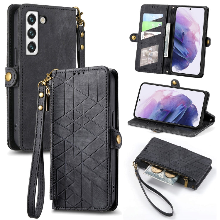 For Samsung Galaxy Note20 Ultra Geometric Zipper Wallet Side Buckle Leather Phone Case(Black) - free shipping - PMC TechLife - Order now!